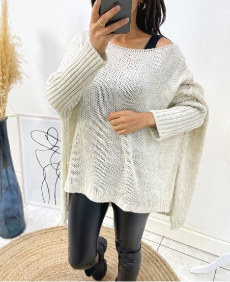 OVERSIZE-PULLOVER AUS GROSSEM MESH AH171 BEIGE