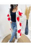 GILET LONG COEUR AH440 BLANC/ROUGE