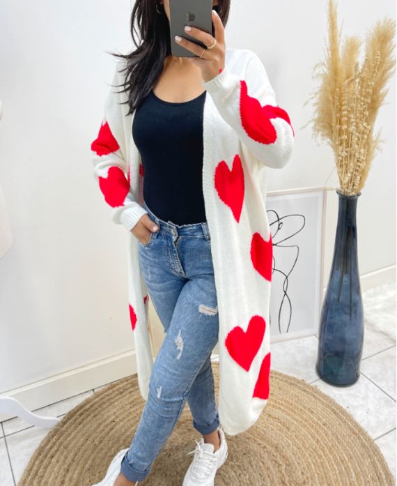 LONG HEART VEST AH440 WHITE/RED