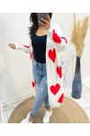 GILET LONG COEUR AH440 BLANC/ROUGE