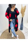 GILET LONG COEUR AH440 NOIR/ ROUGE