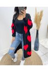 GILET LONG COEUR AH440 NOIR/ ROUGE