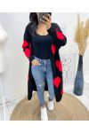 GILET LONG COEUR AH440 NOIR/ ROUGE