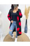 GILET LONG COEUR AH440 NOIR/ ROUGE