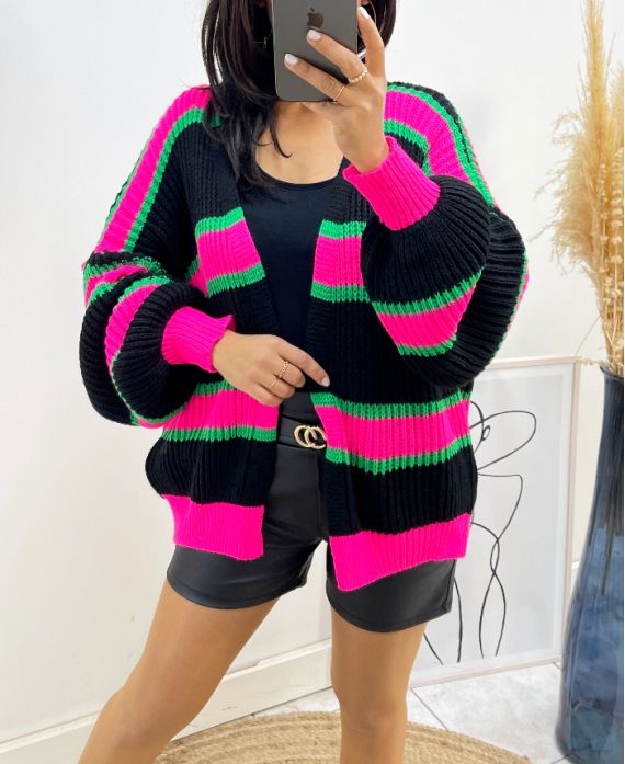 GILET A RIGHE MULTICOLORE AH497 NERO