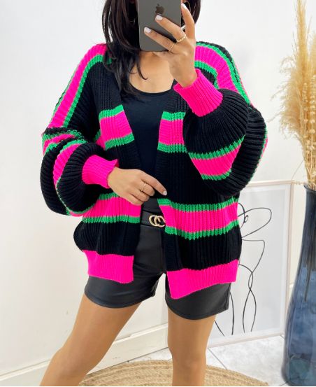 MULTICOLORED STRIPED VEST AH497 BLACK