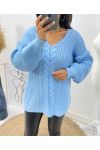 MAGLIONE OVERSIZE BIG TWISTED MESH AH173 CELESTE