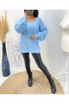 OVERSIZE SWEATER BIG TWISTED MESH AH173 SKY BLUE