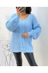 MAGLIONE OVERSIZE BIG TWISTED MESH AH173 CELESTE