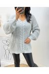 SWETER OVERSIZE DUŻY SKRĘCONY SIATECZKA AH173 SZARY