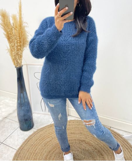 ZACHTE OPENGEWERKTE PULLOVER AH467 MARINEBLAUW