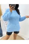 PULLOVER AJOURE DOUX AH467 BLEU CIEL