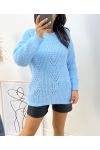 PULLOVER AJOURE DOUX AH467 BLEU CIEL