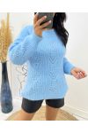 PULLOVER AJOURE DOUX AH467 BLEU CIEL