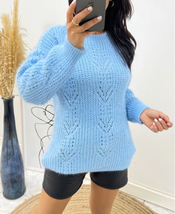 PULLOVER AJOURE DOUX AH467 BLEU CIEL