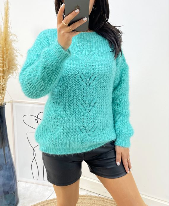 PULLOVER AJOURE DOUX AH467 VERT PASTEL