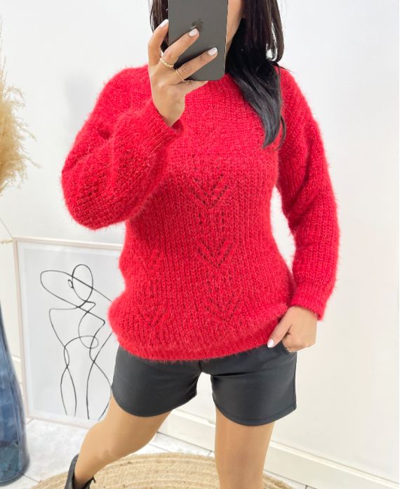 PULLOVER AJOURE DOUX AH467 ROUGE