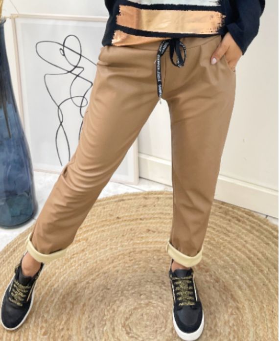 IMITATION LEATHER PANTS AH460 CAMEL