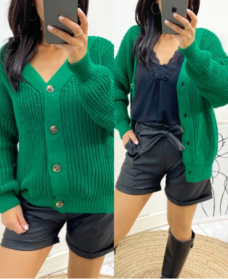 SHORT BUTTON VEST AH507 EMERALD GREEN