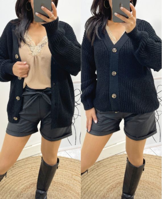 SHORT BUTTON VEST AH507 BLACK