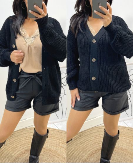 SHORT BUTTON VEST AH507 BLACK