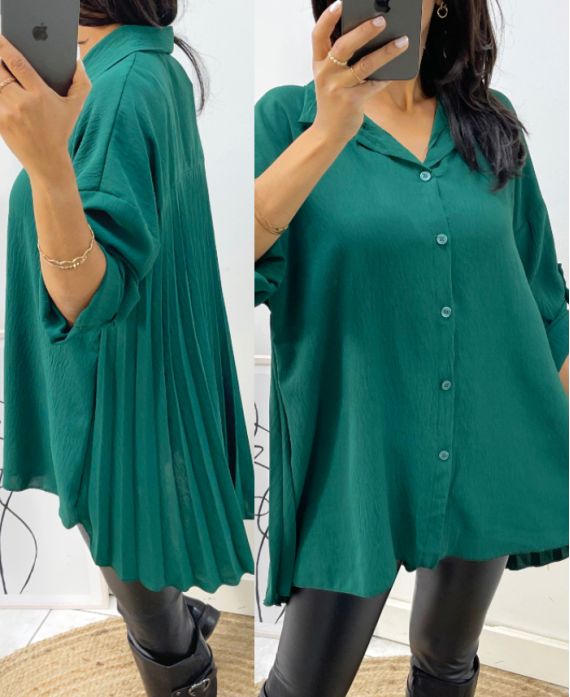 CAMICIA OVERSIZE PLISSETTATA AW349 VERDE SMERALDO