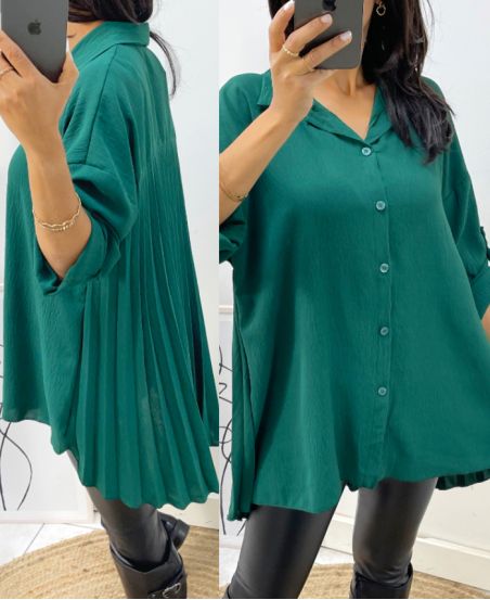 CAMICIA OVERSIZE PLISSETTATA AW349 VERDE SMERALDO