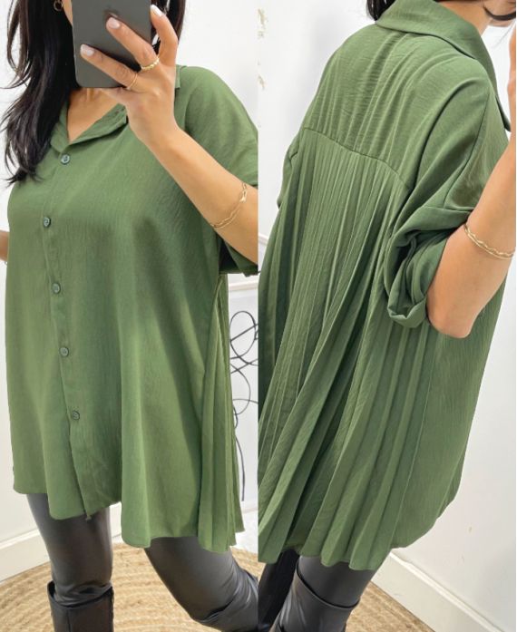 CHEMISE OVERSIZE DOS PLISSEE AH349 VERT MILITAIRE