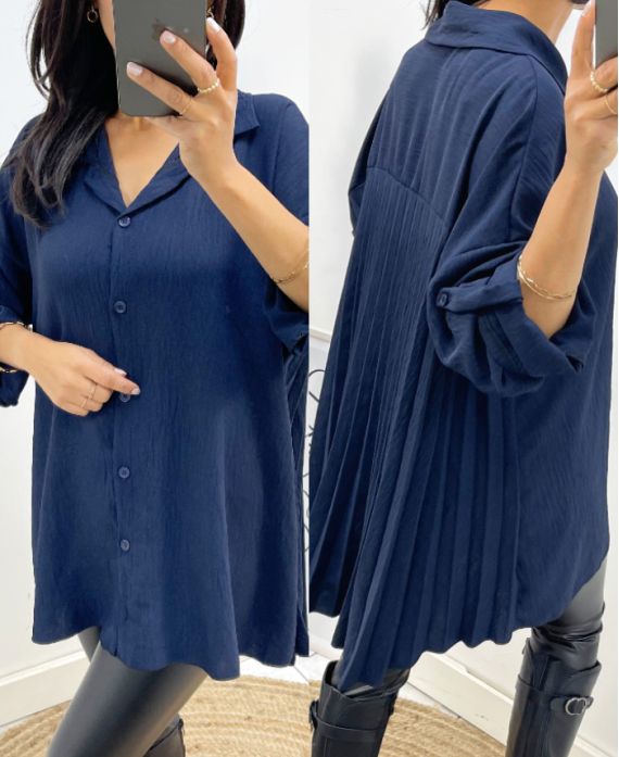 CAMICIA OVERSIZE PIEGHETTATA AW349 NAVY BLUE