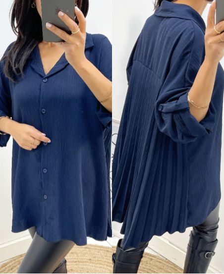 CAMICIA OVERSIZE PIEGHETTATA AW349 NAVY BLUE