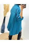 CAMICIA OVERSIZE PLISSETTATA SUL RETRO AW349 BLU PETROLIO