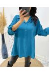 CAMICIA OVERSIZE PLISSETTATA SUL RETRO AW349 BLU PETROLIO