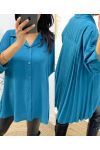 CAMICIA OVERSIZE PLISSETTATA SUL RETRO AW349 BLU PETROLIO