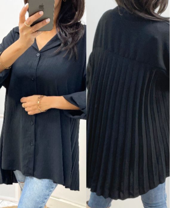 CHEMISE OVERSIZE DOS PLISSEE AH349 NOIR