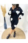 HEART KNIT DRESS AW494 BLACK/WHITE