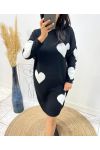 HEART KNIT DRESS AW494 BLACK/WHITE