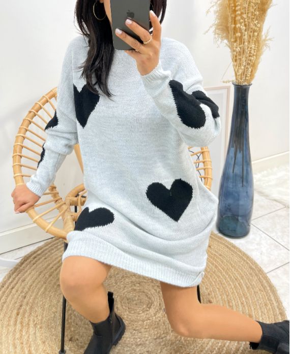 HEART KNIT DRESS AW494 GREY