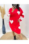 ROBE MAILLE COEUR AH494 ROUGE