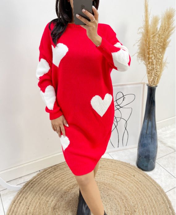 HEART KNIT DRESS AW494 RED