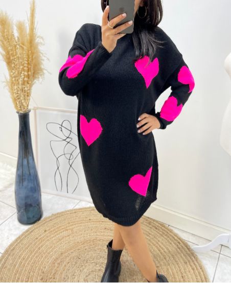 ABITO CUORE IN MAGLIA AW494 NERO/FUSHIA