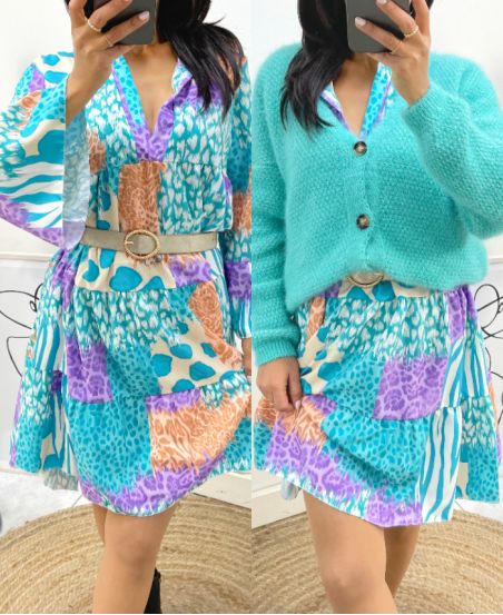 PE871 BLUE PRINTED OVERSIZED DRESS