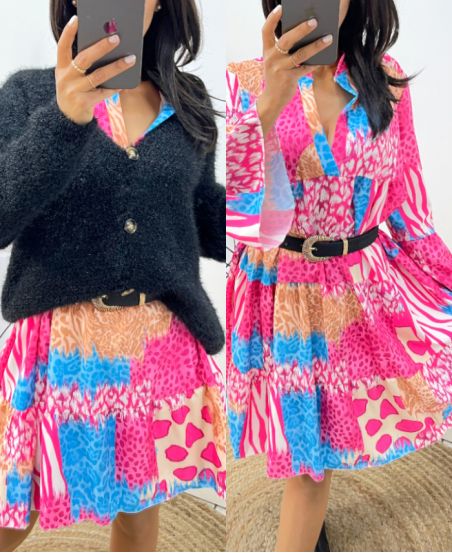 OVERSIZED DRESS PRINTED PE871 FUSHIA