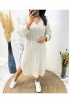 V-NECK KNIT DRESS AH518 BEIGE