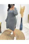 KNIT V-NECK DRESS AH518 GREY