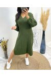 KNIT V-NECK DRESS AH518 KHAKI