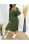 KNIT V-NECK DRESS AH518 KHAKI