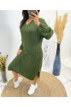 KNIT V-NECK DRESS AH518 KHAKI