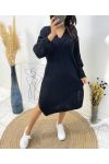 ROBE MAILLE COL V FENTE AH518 NOIR