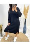 KNIT V-NECK DRESS SLIT FY518 BLACK