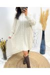 OVERSIZE-STRICKKLEID MIT ZOPFMUSTER AW515 BEIGE